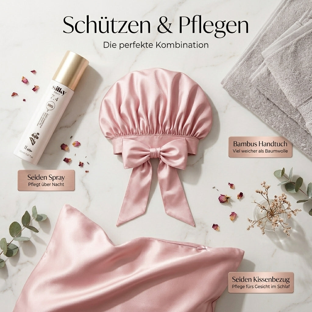 Doppellagige Seiden Schlafhaube "Schleife"